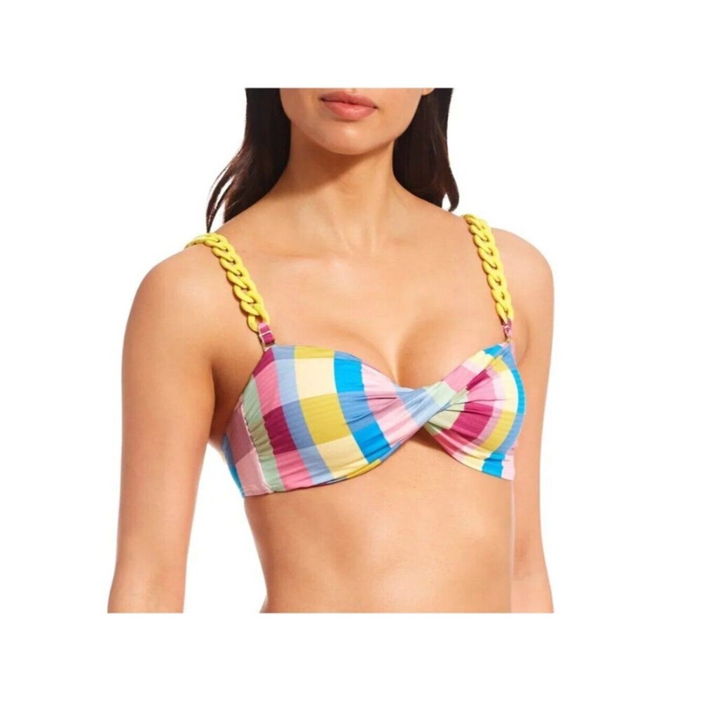 Gianni Bini x Jess Southern Plaid Twist Bandeau Bikini Top in Garden Plaid